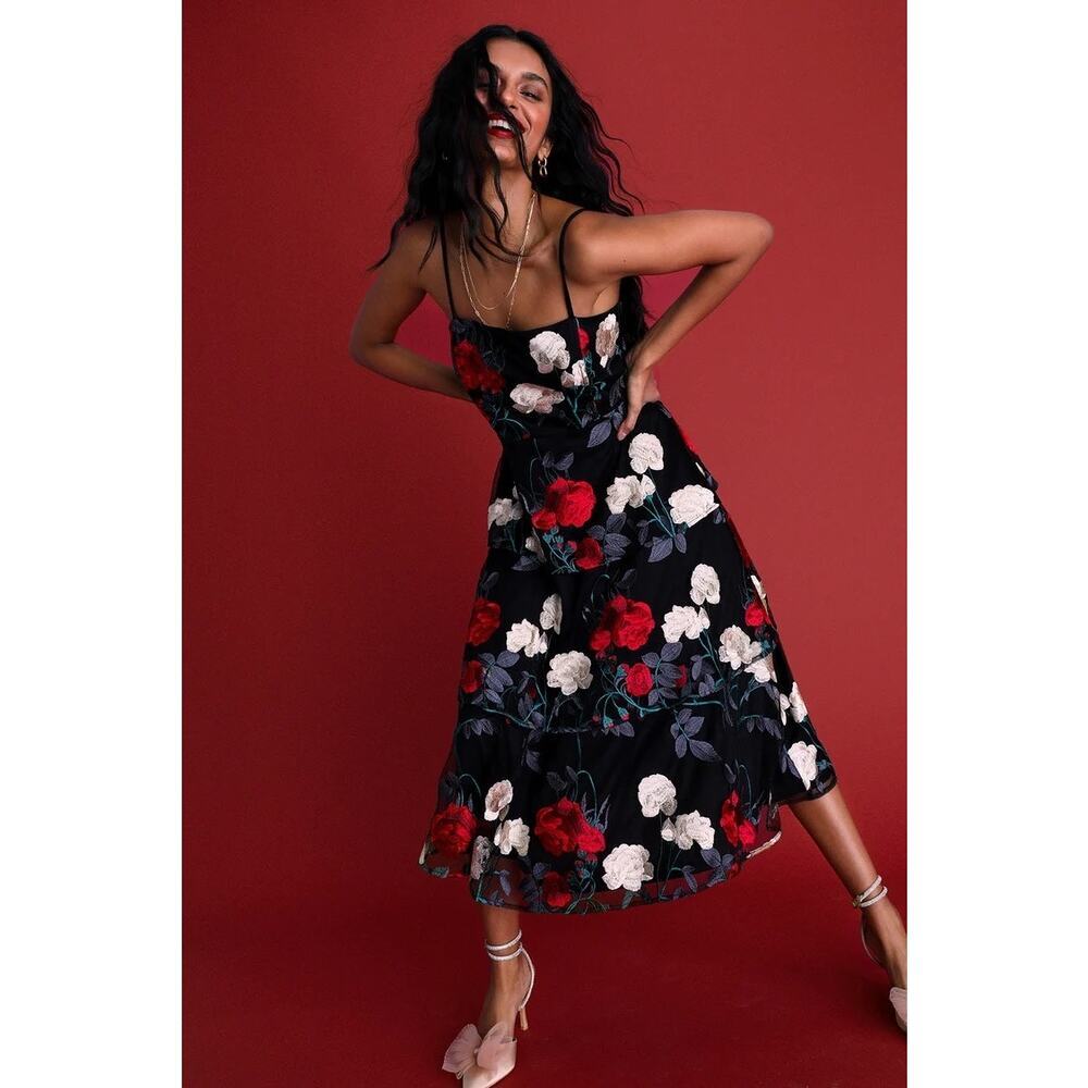 Lulus Floral Embroidered Dress